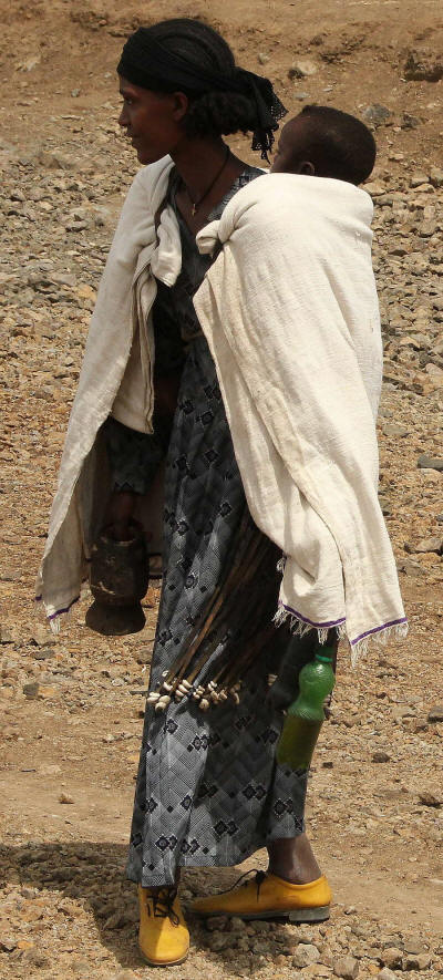 ETHIOPIAN TRIBES LIST: Mother with child near Simien Mountains.